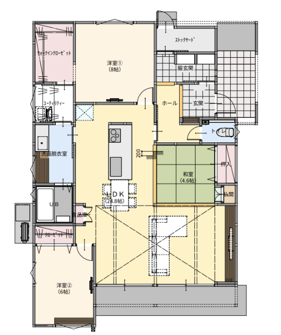 L字型の平屋リビング間取り図