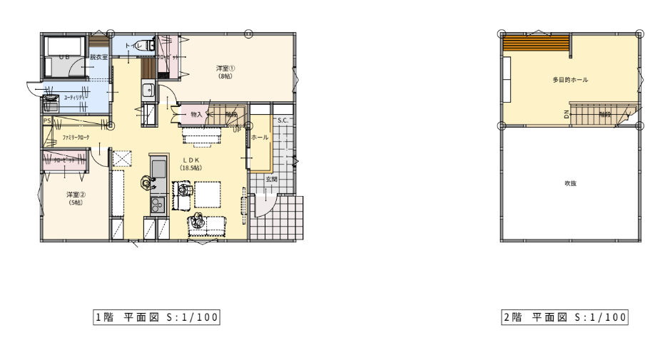 中二階のような1.5階のある間取り｜福井の注文住宅実例