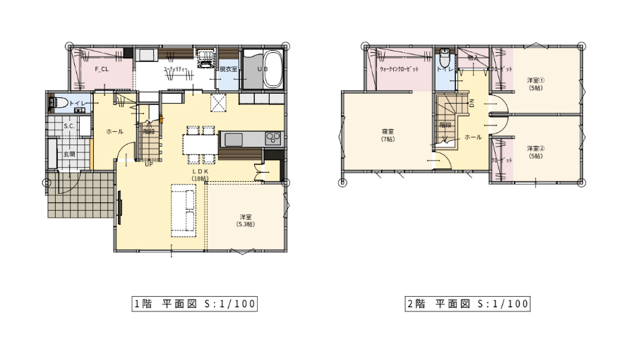 夫婦の寝室が1階にある4ldkの間取り｜福井の注文住宅