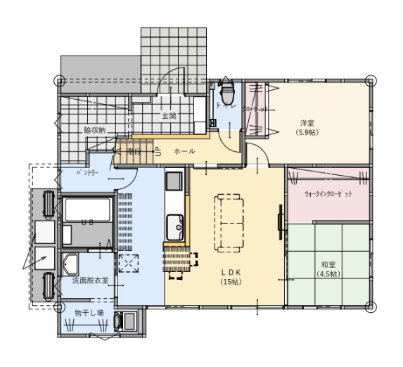 20坪〜24坪のランドリールームがある二世帯住宅の1階