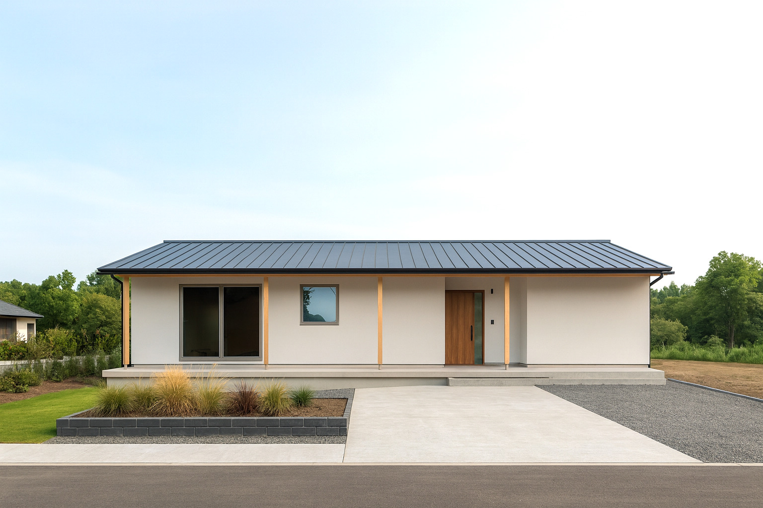 勾配天井と大窓で、開放感たっぷりの平屋の住まい｜福井県福井市注文住宅