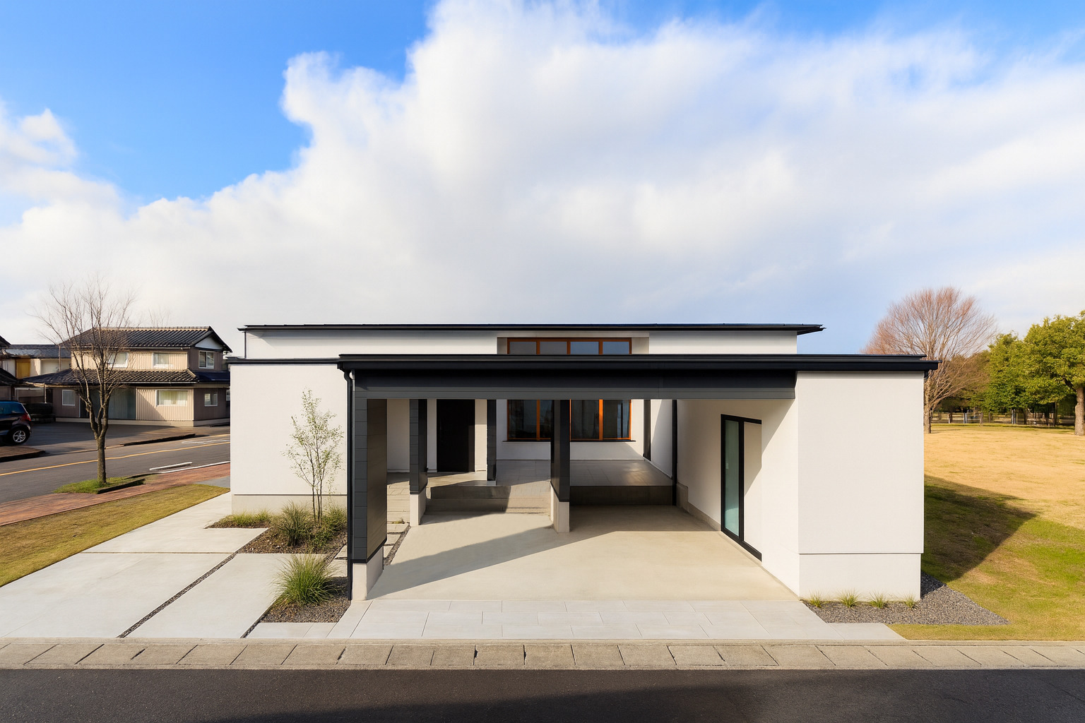 平屋ガレージハウス　プライバシーと開放感を両立する間取り設計｜福井県鯖江市注文住宅